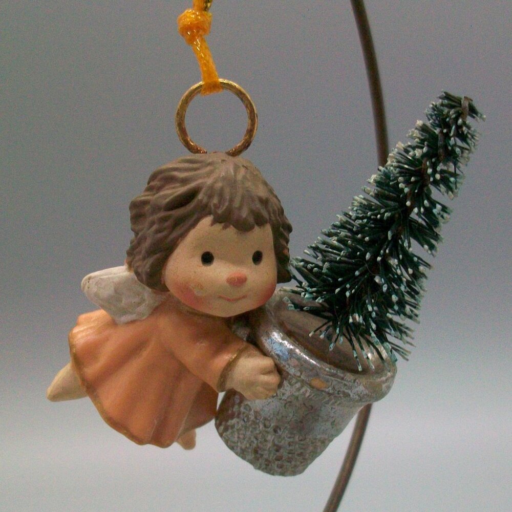Hallmark Ornament 1981 Thimble Angel and Evergreen Tree 4th in Series No Box